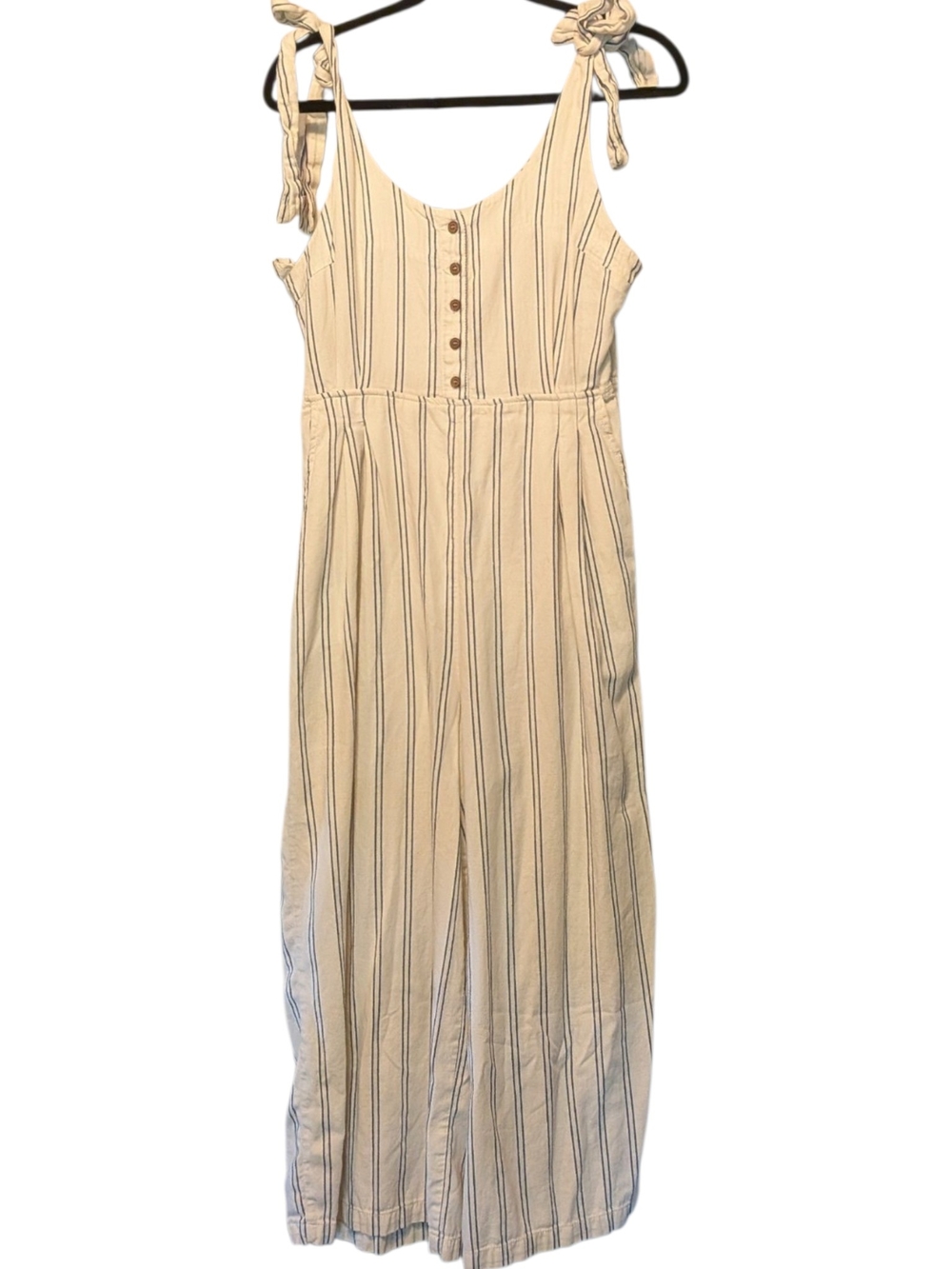 Free People Cream Jumpsuit with Navy Stripes
